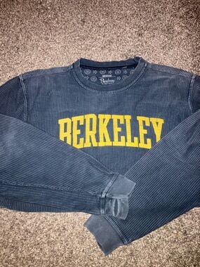 Pressbox By Royce Apparel Blue Corduroy Crewneck with Yellow Berkeley Logo M